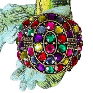 Chunky Bracelet Multicolor Rhinestone Colorful Hinged Cuff Gold Wide Bracelet